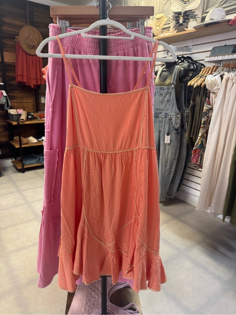 NWT POL Boho Embroidered Asymmetrical Coral Orange Dress - Picture 10 of 11